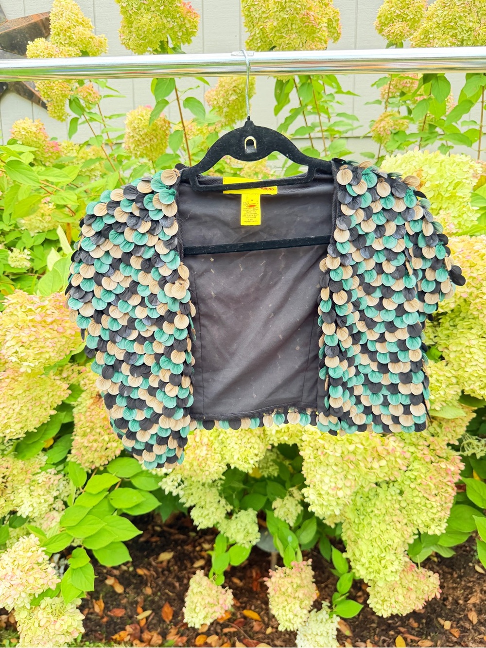 Catherine Malandrino Teal, Black & Cream Sequin Crop Jacket